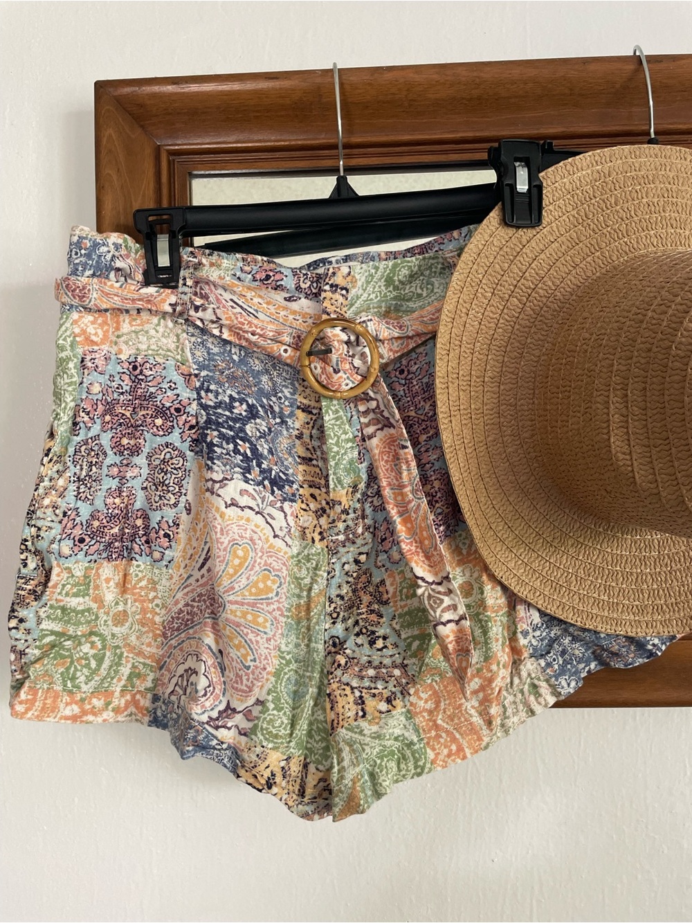 Rachel Zoe Multicolor Patchwork Paisley High-Waist Shorts with Belt